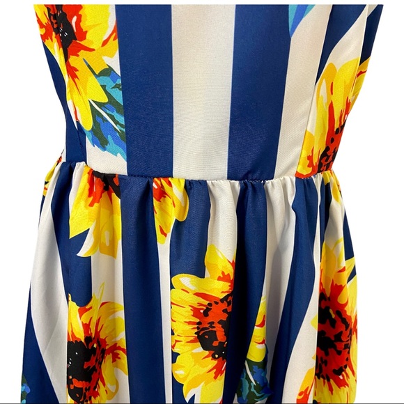 Shein Sunflower Blue White Stripe Spaghetti Strap Knee Length Sundress Size L - Picture 5 of 16